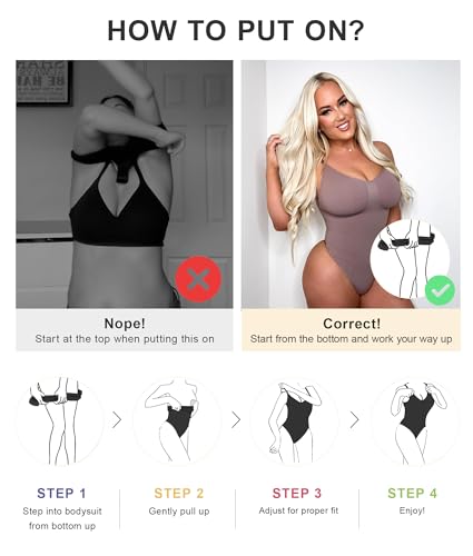 image for SHAPERX Women's Shapewear Bodysuit Tummy Control Body Shaper Seamless 