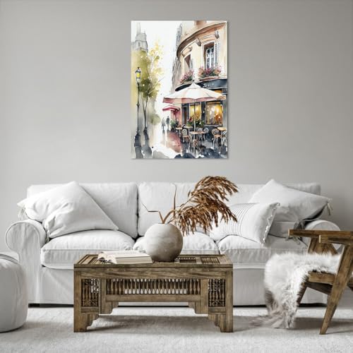 Tableau Café Paris Aquarelle 70x100cm pour une Déco de Salon Élégante - 3