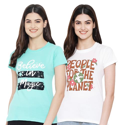 Image of Style Go Women's /Girls Cotton Regular Fit Graphic Stylish Printed Short Sleeves Casual T-Shirt || Trends & Stylish (Pack 2)