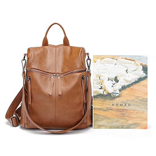 Daypack damesrugzak van zacht leer, 2-in-1 als rugzak en schoudertas, gering gewicht, grote capaciteit, met meerdere… - Image 3