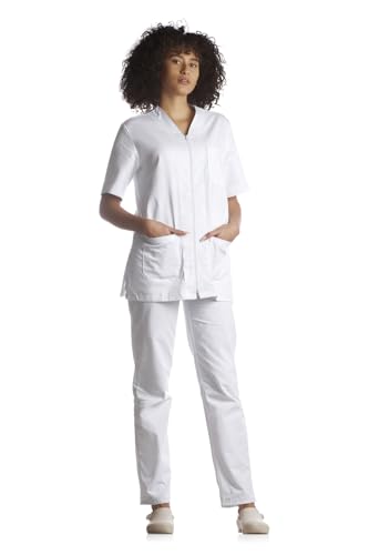 Tecno Hospital Uniforme completo para hospital con casaca y pantalón, talla S, estética para enfermeras, médicos, unisex con cremallera, Color blanco., S