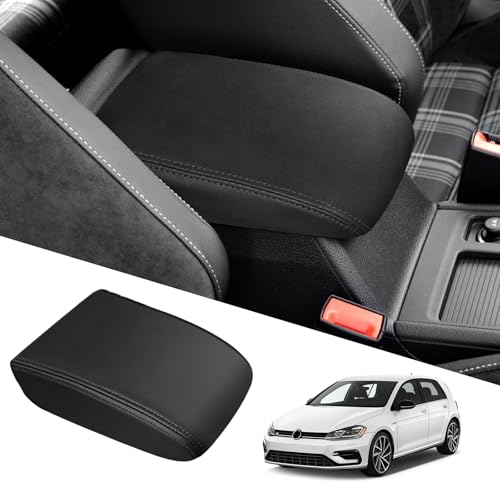 Mittelarmlehne Abdeckung Kompatibel mit VW Golf 7 MK7 2013-2020 Auto Mittelkonsole Pad Armlehnen Auflage Armlehne Schutz Armlehnenbezüge Leder Schutzhülle (Schwarze Linie)