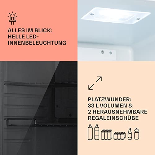 Klarstein Mini Kühlschrank mit Glastür, Mini-Kühlschrank für Zimmer, Getränkekühlschrank Klein mit Verstellbaren Ablagen, Kleiner Kühlschrank 33 Liter, Indoor/Outdoor Kühlschrank Leise - 4