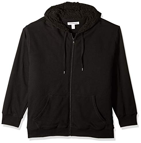 Amazon Essentials Men's Big and Tall Sherpa Lined Full-Zip Hooded Fleece Sweatshirt fit by DXL, Black, 5XLT