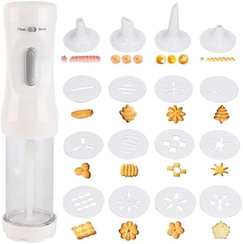 Cookie Press Gun Kit for Baking, Electric Cookie Press Gun Press Cookie Maker with 9 Cake Discs and 1 Icing Tip Baking Tools for Cookie Cake Decorating