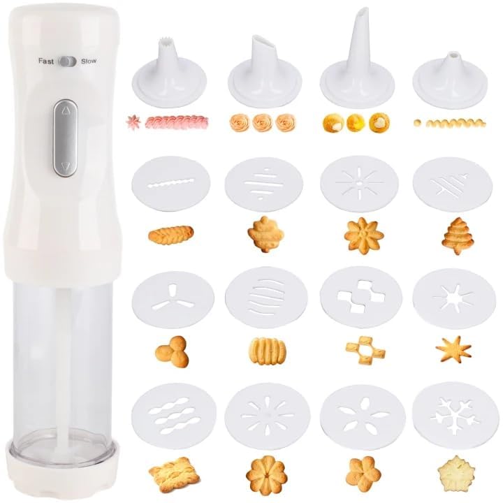 Cookie Press Gun Kit for Baking, Electric Cookie Press Gun Press Cookie Maker with 9 Cake Discs and 1 Icing Tip Baking Tools for Cookie Cake Decorating