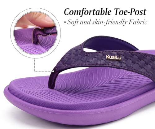Image of KuaiLu Womens Flip Flops Arch Support Yoga Mat Cushioned Thong Sandals | Ladies Comfortable Walking Slides For Plantar Fasciitis Slip On Indoor Outdoor For Summer