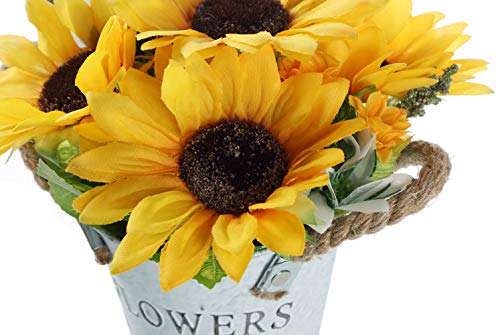 Angeluu Artificial Sunflower Pot, Fake Bonsai Plants In Metal Potted, Silky Artificial Flowers For Stage Garden Wedding Windowsill Décor, Sunflower-B #TOP3