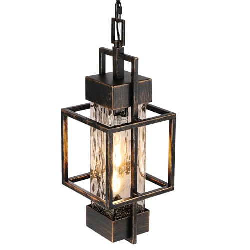 15" Outdoor Indoor Pendant Light Exterior Hanging Lantern, Modern Black