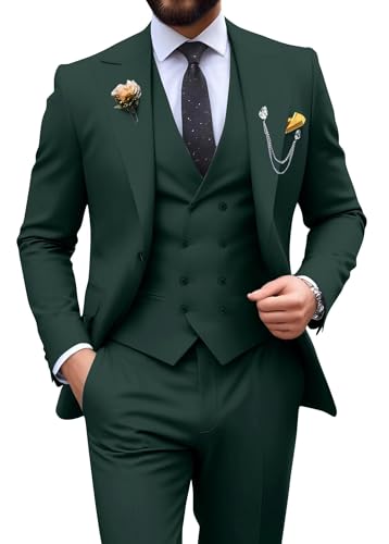 Mens Suit 3 Piece Double Breasted Suit Men Slim Fit Tuxedos Wedding Prom Groom Suits Set