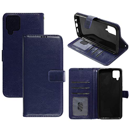 Image of Flip Cover Compatible with Samsung Galaxy M12 / F12 / A12 | Premium Leather Finish | Inbuilt Pockets & Stand | Flip Cover Back Case for Samsung Galaxy M12 / F12 / A12 (Blue)