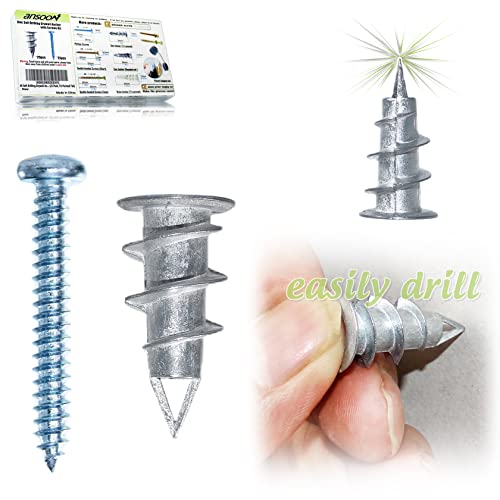 Ansoon 8 Metal Self-Drilling Drywall Anchors with Screws Kit - Hollow-Wall Anchors and Screw for Drywall, Plaster, Sheetrock, Hollow Door Wall Hanging and Mounting with Case (Tri-Pointed Tail)