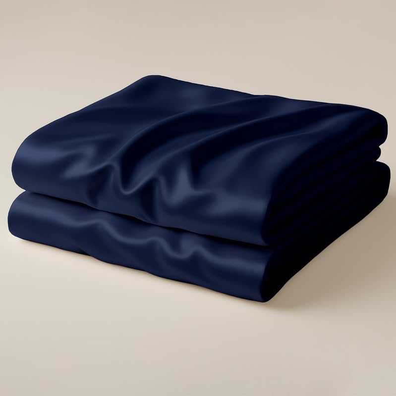 Image of Day Care-Luxury Satin Flat Double Bed (90x100 Inchs) Bedsheet|Ultra Soft Silky Smooth Touch|Breathable, Lightweight & Skin Friendly|Wrinkle Resistant|Navy Blue