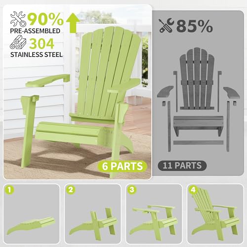 Image of Psilvam Adirondack Chairs Set of 2 with Cup Holder, Poly Lumber,Green