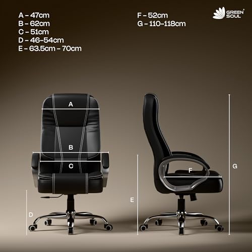 Image of Green Soul Vienna | Leatherette Office Chair | Ergonomic Executive Boss Chair with Spacious Cushioned Seat | Heavy Duty Metal Base | High Back | 3 Years Warranty (Black)