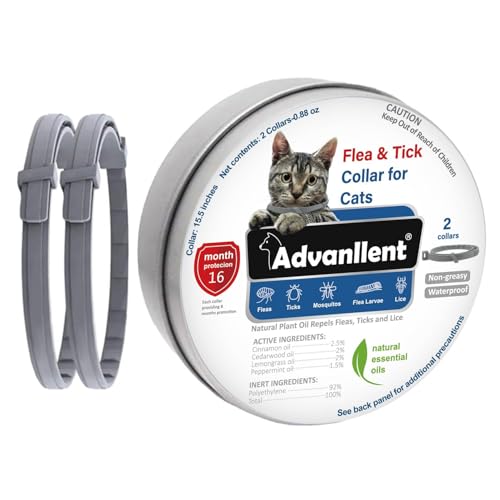 Advanllent Flea Collar for Cats, Flea and Tick Collars for Kittens, Flea & Tick Treatment Prevention, Natural Essential Oil, 2 Pack, 16 Months Protection, One Size Fits All, Waterproof