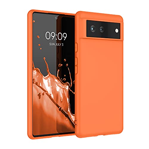 kwmobile Funda para Google Pixel 6 Carcasa - Ultrafina de TPU y Silicona con Bordes elevados anticaídas - Naranja afrutado