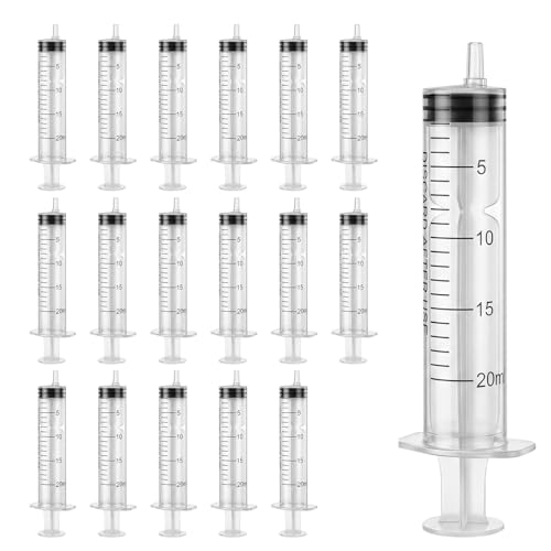 Image of FICOFISE 18Pcs 20ml Plastic Syringes, No Needle Syringe for Refilling and Measuring Liquids,Feeding Pets Sterile, Liquids, Oil, Plant Irrigation Science & Lab Use