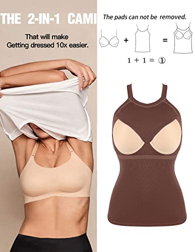 Image of Womens Racerback Ribbed Tank Top Camisole with Built in Bra Sport Yoga Top