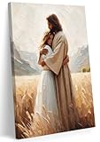 FWAHREN Christian Jesus Canvas Wall Art, Embracing Woman Wheat Field Religious Painting Artwork, Biblical pictures Poster Print Wall Decor for Church Prayer Room Home Office, Wrapped Canvas 16x24in