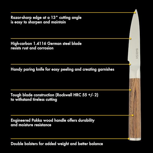 Babish German 1.4116 Stainless Steel Paring Knife with Dark Pakka Wood Handle – 3.5-Inch Precision Kitchen Knife for Peeling, Trimming & Prep Work, Full-Tang Blade by Babish - Image 3
