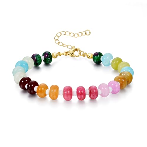 KissYan Beaded Bracelets for Women, Colorful Gemstone Boho Bead Bracelet for Beach, Natural Stone Handmade Summer Jewelry Gifts