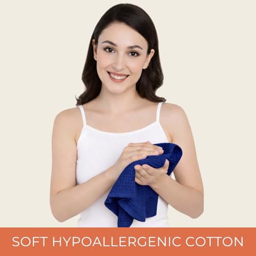 Image of HAMELIN The Ezra Waffle Face Towel Set| Cotton Lightweight Anti Microbial & Water Absorbent | Softer Touch Quick Drying Towels | Durable & Long Lasting | Blue | 31 cm x 31 cm | Pack of 2