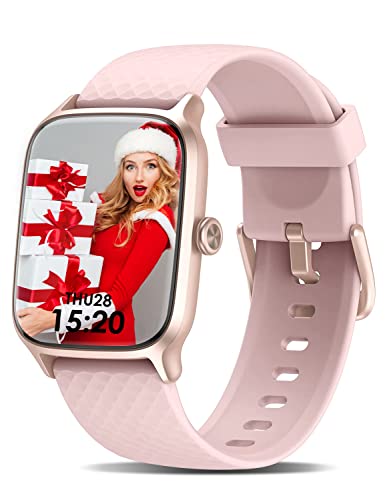 Smartwatch Damen, Fitnessuhr Damen mit Schlaf- und Pulsmesser, 5ATM wasserdichte Smartwatch für Kinder und Herren, Schrittzähler Uhr Damen, Kompatibel mit iOS und Android, Activity Tracker(Rosa)