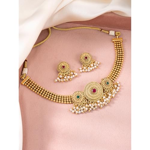 Image of Peora Gold Plated Bridal Jewellery Set with Kamarband Gift for Women Indian Traditional Ethnic Wedding
