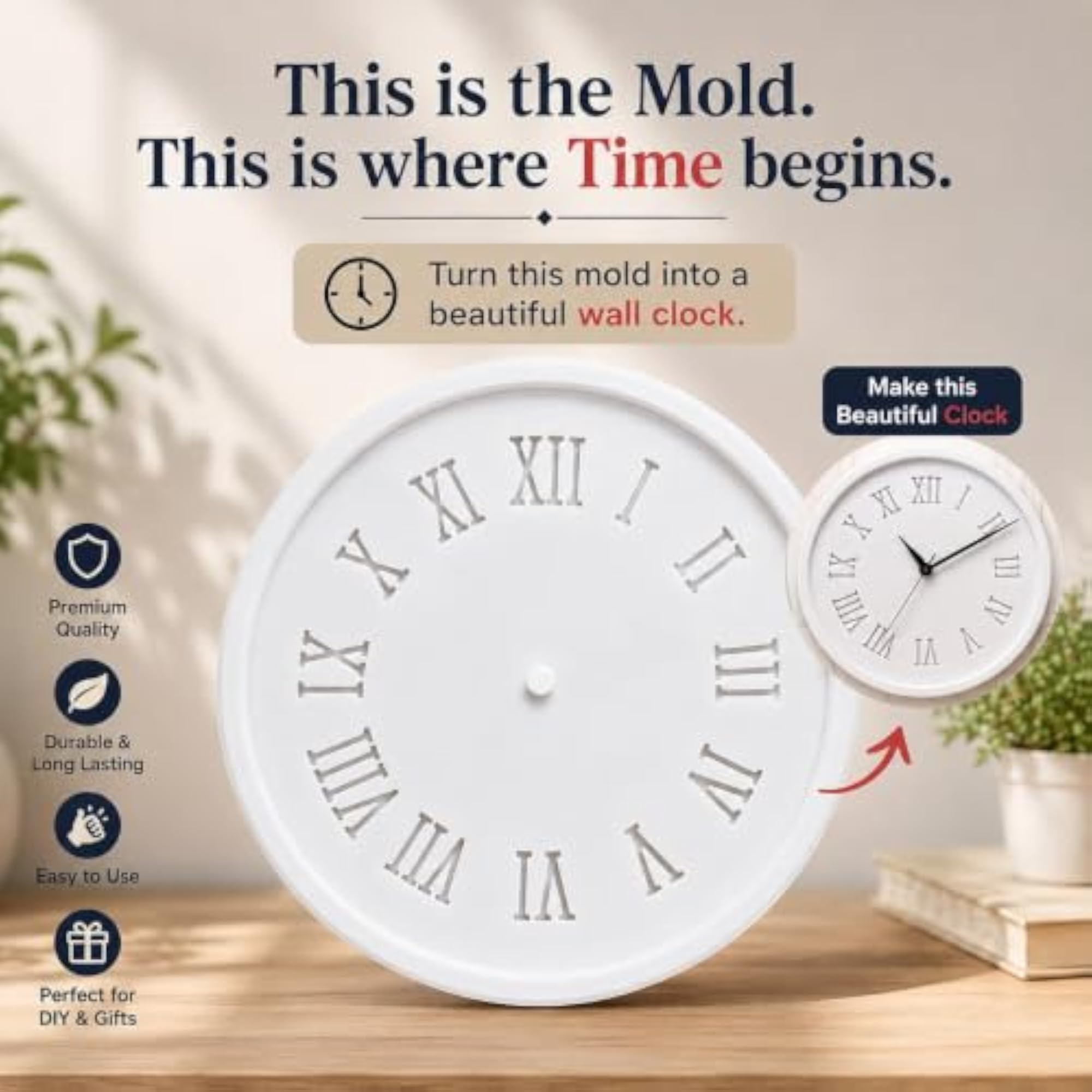 Decorative Wall Clock Making Mold, 8 Inch