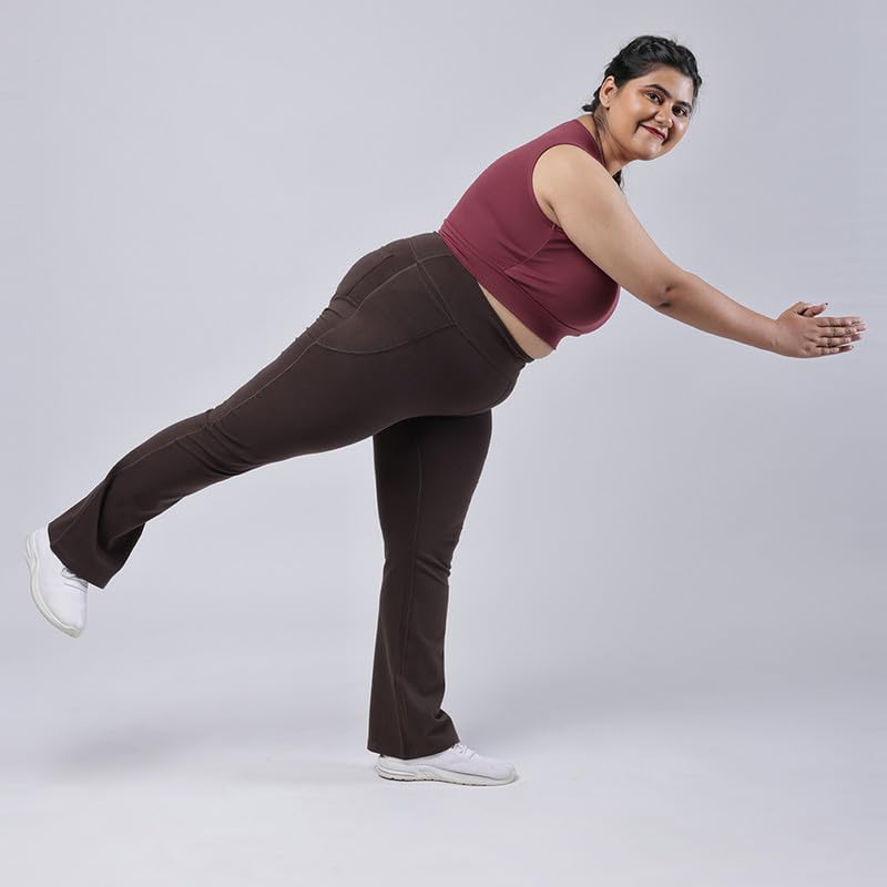Image of Blissclub AM:PM Cotton Flare Pants for Women Above 5'5 ft Tall | Wide Waistband, 4 Pockets | Bell Bottom Pants and high Waist Trousers for Office wear