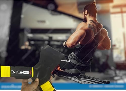Image of IndiaHunk Heavy Duty Weight Lifting Grips with Neoprene Wrist Wraps - Strong Rubber Support for Deadlifts, Rows & Pull-Ups (Yellow)