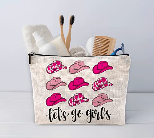 Sufamb Let's Go Girls Hot Pink Preppy Cowgirl Hats Makeup Bag, Western Country Cosmetic Pouch for Women, Christmas Birthday Gifts for Teen Girls, Cowgirl Gifts2
