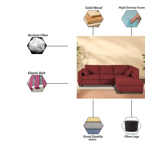 Image of Florian RHS 4 Seater L Shape Sofa Set for Living Room (Maroon Fabric) Premium Fabric Sofa