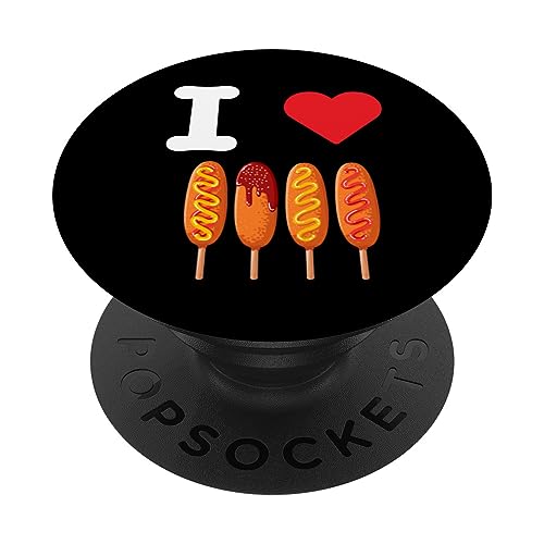 I Love Corndogs American Korean Corn Meal Wrapped Hotdog PopSockets Swappable PopGrip, Black