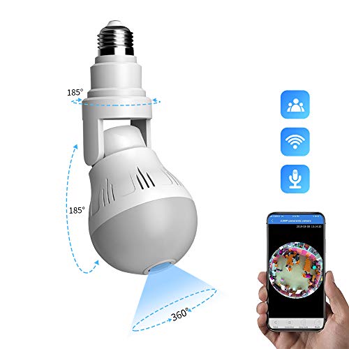 WANYANG Câmera de Segurança WiFi, 1080P Câmera de 360° Panorâmica E27 Lâmpada Câmera Espiã com visão