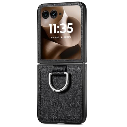Étui Motorola Razr 2023 antichoc en cuir avec anneau de maintien arrière noir