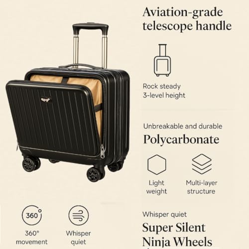 Image of Lite Go Cabin Overnighter Trolley Bag Small Size Polycarbonate 18inch 45cms with 16inch Laptop Compartment Suitcase for Flight Travel Suitable for Men, Women,Boys and Girls (Black)