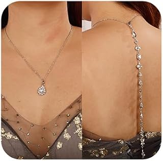 JWICOS Crystal Wedding Bridal Backdrop Necklace for Brides Dainty Back Pendant Necklace for Women Prom