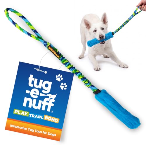 Tug-E-Nuff Bright Fauxtastic Bungee Rope Dog Tug Toys (Blue) Strong Faux Fur Tough Dog Toys for Puppy Small Medium and Large Breeds Interactive Pull Toy Accessories for Dogs 57 cm