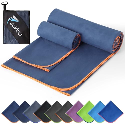 Jokisa 2 Stück Mikrofaser Handtuch Set (180x90cm Badetuch Groß+100x50cm Sporthandtuch),Schnell Trocknend und Kein Sand Strandhandtuch, Microfaser Handtücher für Fitness, Strand