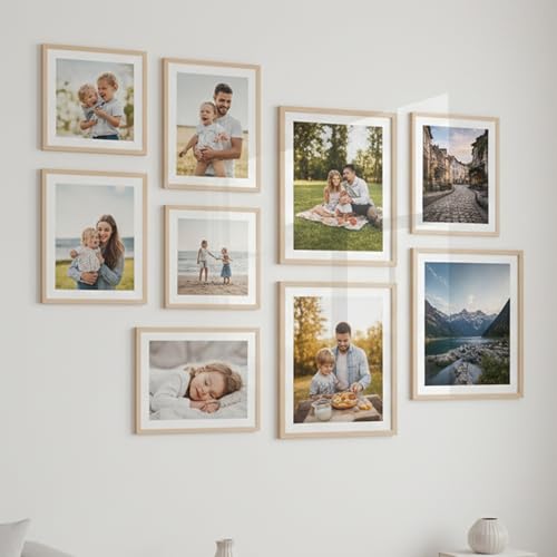Image of kotart Photo Frame For Wall Decor | Wooden Frames For Wall Decoration | Aesthetic Collage Picture Frames | Rectangular Photo Frame For Home Decor Office | Set of 9