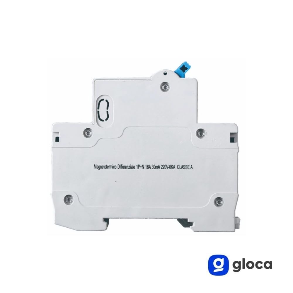 gloca Interruptor magnetotérmico diferencial 1P+N 16A 30mA 220V 6KA 2 módulos DIN C16 Clase A