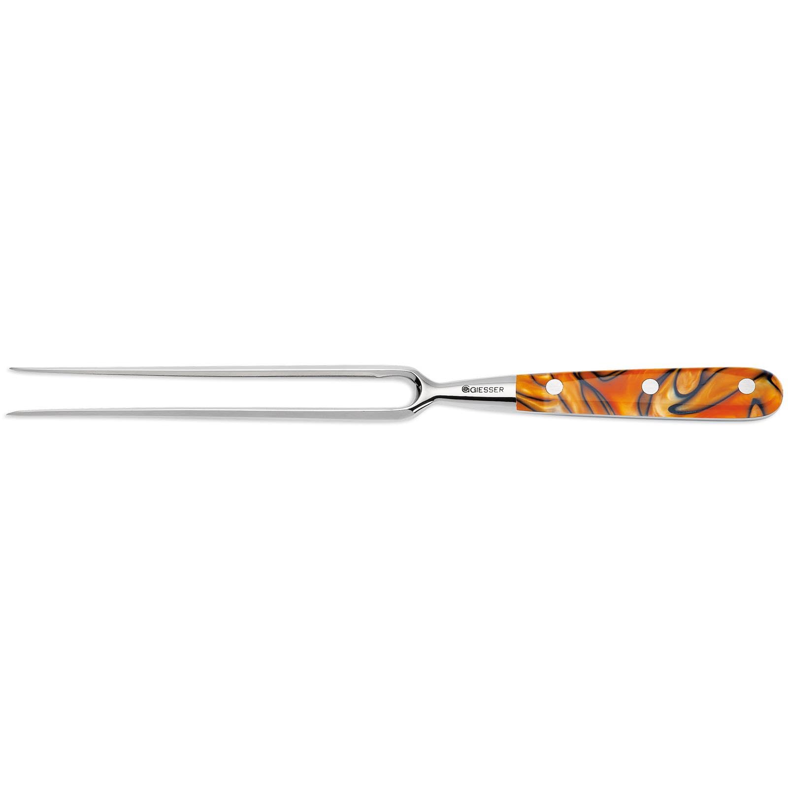 Giesser since 1776 - Made in Germany - Tenedor para trinchar, 21 cm, Spicy Orange, PremiumCut Fork No 1, mango de material acrílico, exótico, inoxidable, cuchiillo para parrilla alemán afilado