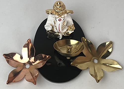 Image of Lord Ganesh Idol Figurine with Diya Polyresin Ganesha Murti for Ganesh Chaturthi Puja Ganesh Murti for Office Table Top Home Decor Gifting & Puja Decoration