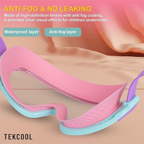 Image of TEKCOOL Swimming Goggles for Kids Big Frame Leakproof Swimming Goggles for Children Kids Swim Goggles with Anti Fog and UV Protection for Boys Girls for Age 2-16 (Pink)'