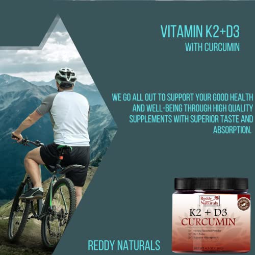 Reddy Naturals K2 + D3 Curcumin Powder | 100% Pure Organic Extract With Honey Flavor | Sunshine Supplement With Curcumin | Gluten Free, Vegan Friendly | 4.2 Oz (120 Grams) #TOP5