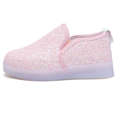 Minibella Girl's Light Up Sequins Slip On Loafers Flashing Led Casual Shoes Flat Sneakers Usb Charge #TOP1