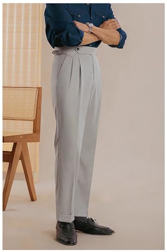 Mens Pants Classic Fit Stretch Dress Trousers Pleated Flat Front Slacks3