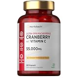Cranberry Kapseln Hochdosiert 55000mg mit 200mg Vitamin C | für Frauen geeignet | 180 Vegane Konzentrat Tabletten | Preiselbeerextrakt Komplex mit Vitamin C | by Horbaach